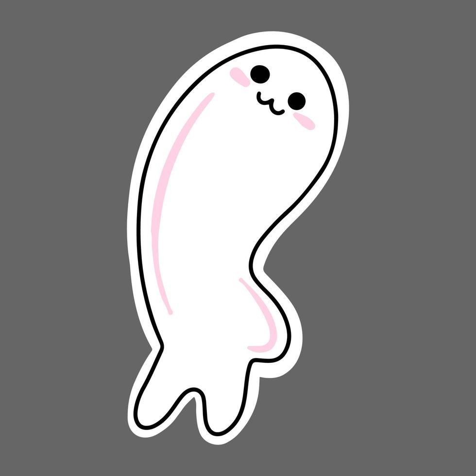 Vector kind ghost with a cute face. Halloween sticker.