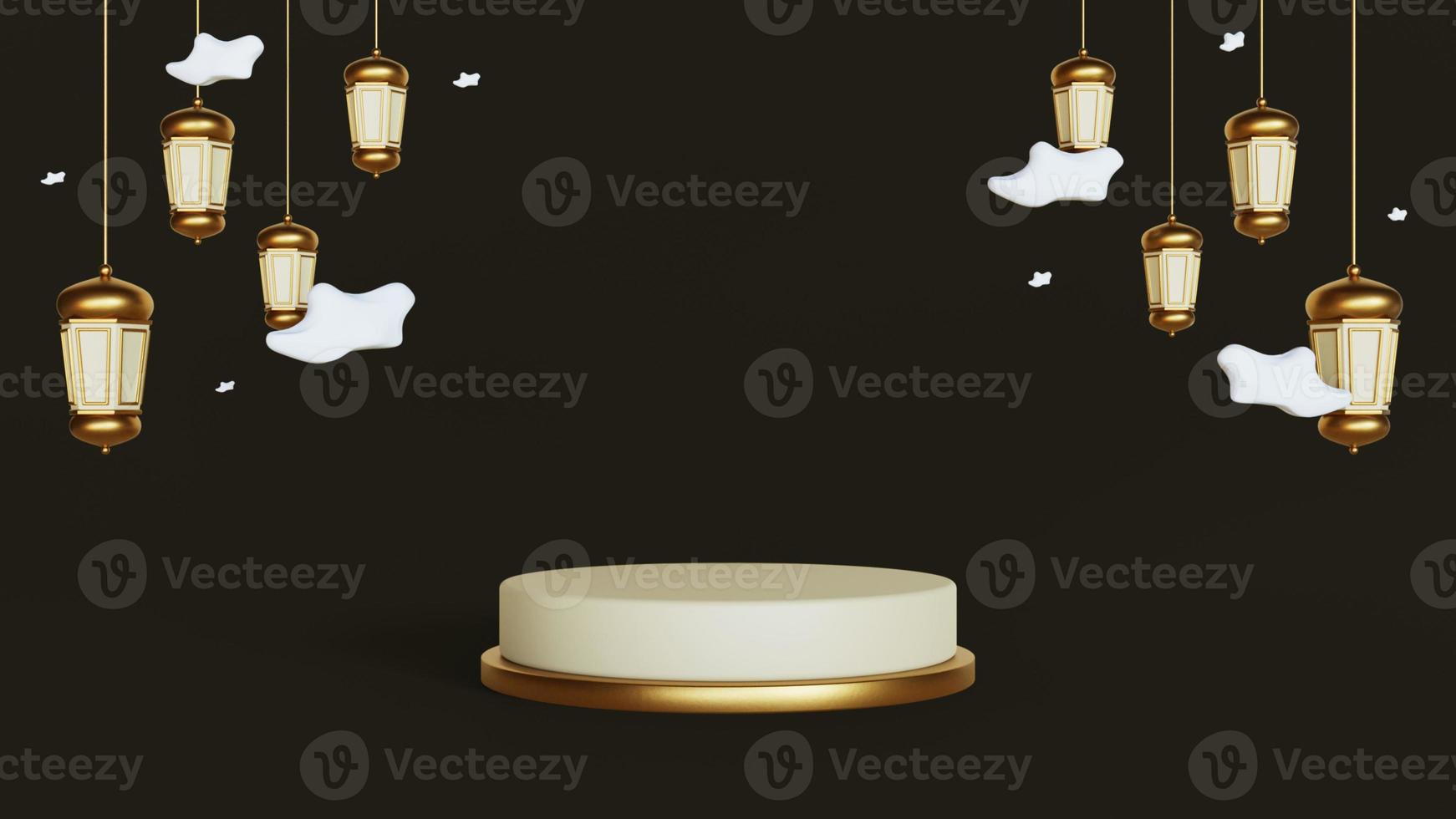 Islamic Ramadan greetings, composition with 3d clouds and Arabic lanterns photo