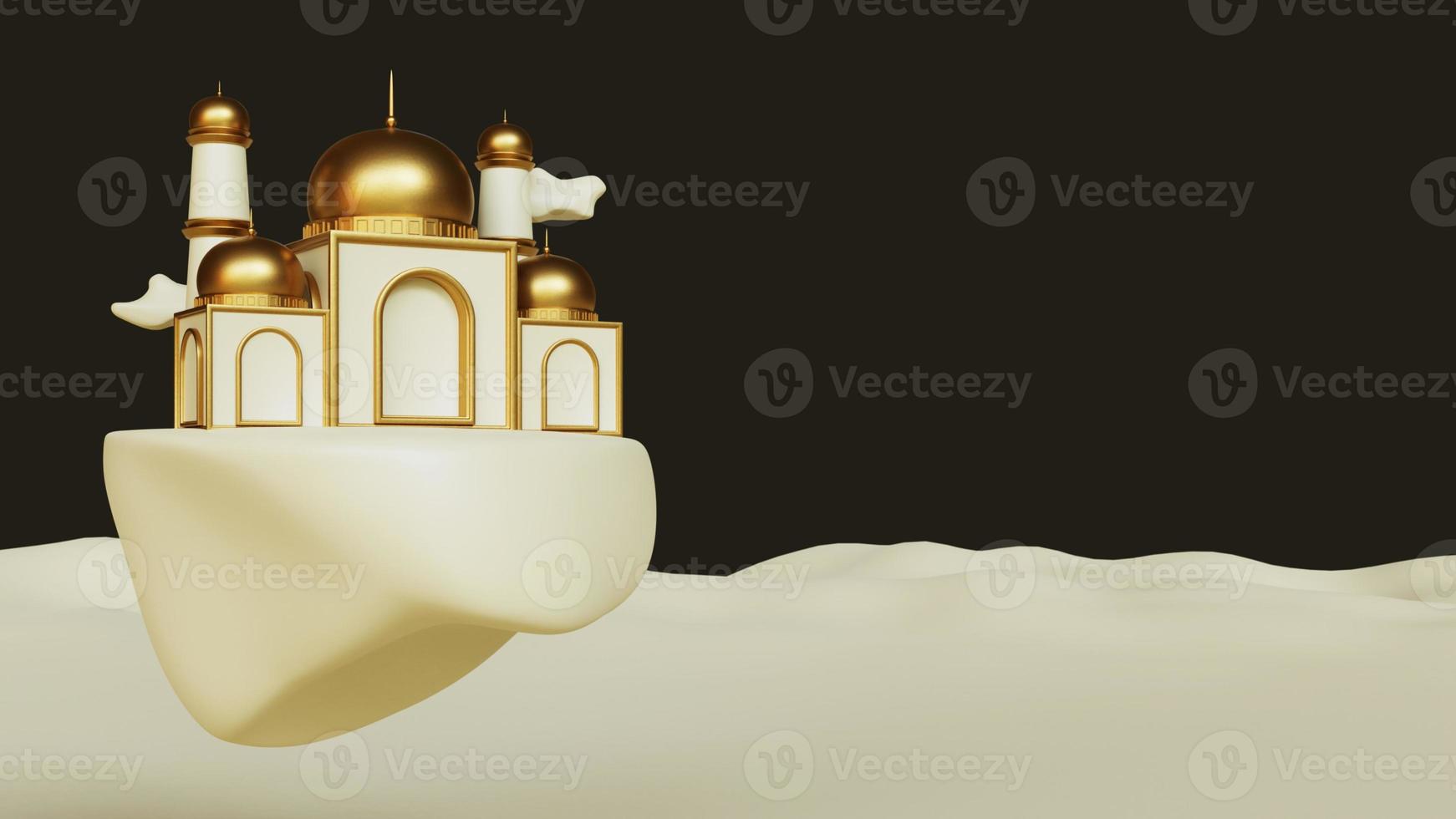 Ramadan kareem greetings background with decorative mosque on the podium, realistic 3d Islamic photo