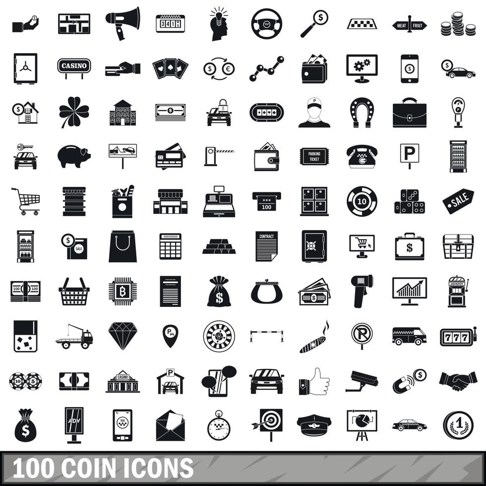 100 iconos de monedas, estilo simple vector