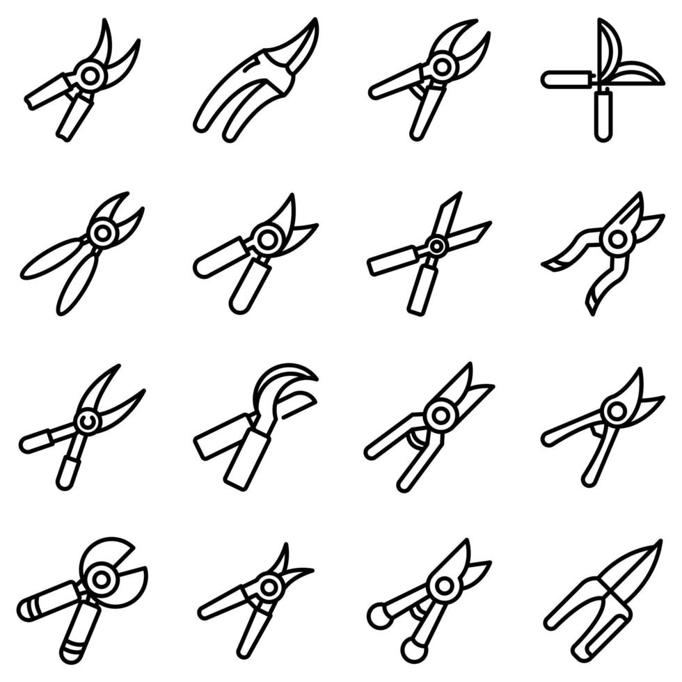 Secateurs icons set, outline style vector