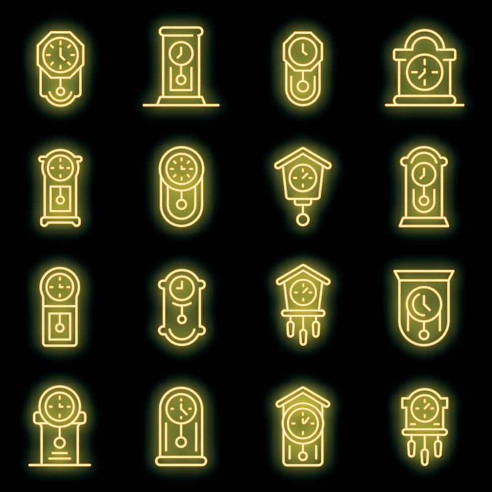 Pendulum clock icons set vector neon