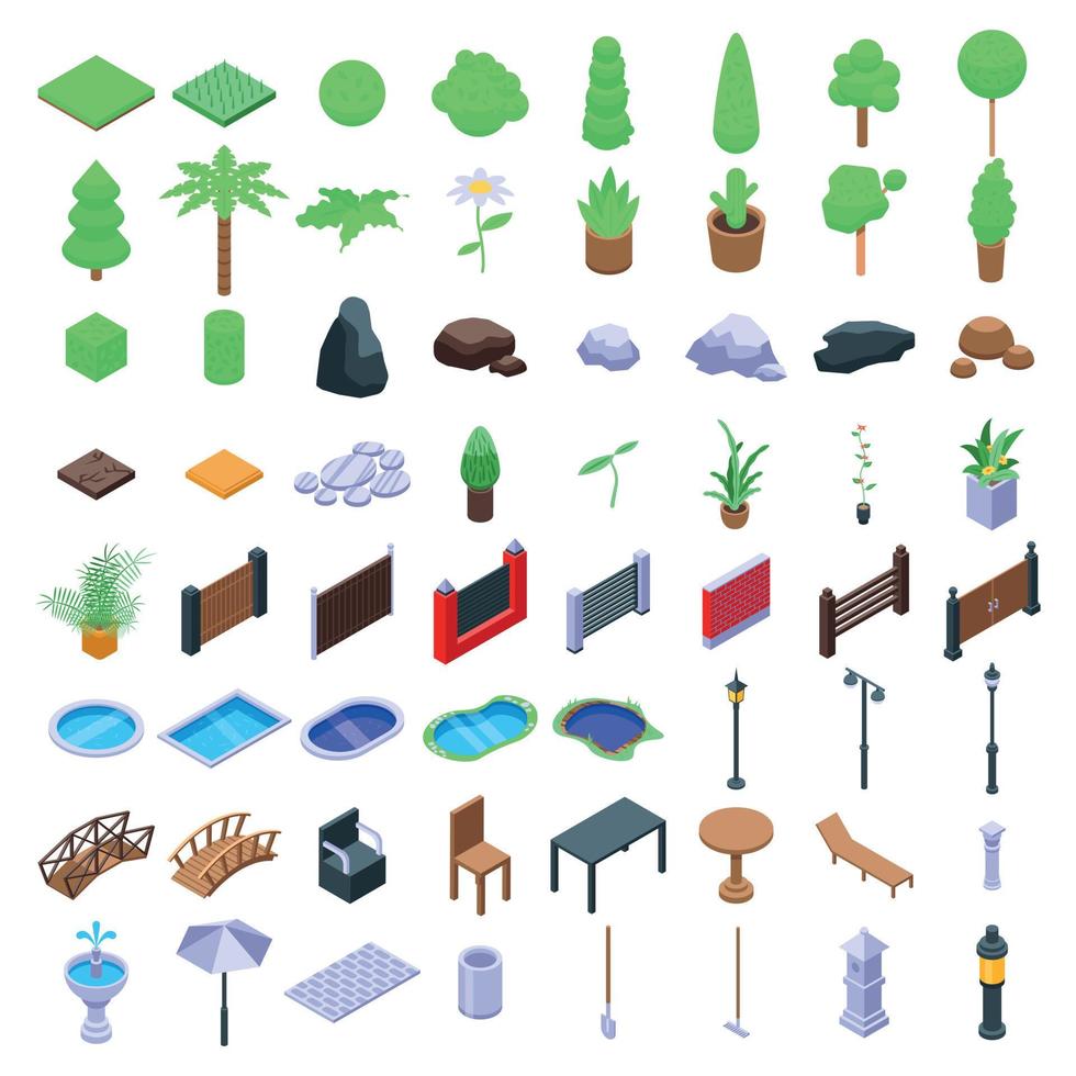 Landscape designer Landscape designericons set, isometric style vector