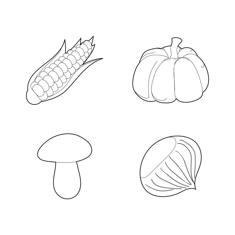 conjunto de iconos de verduras, estilo de contorno vector