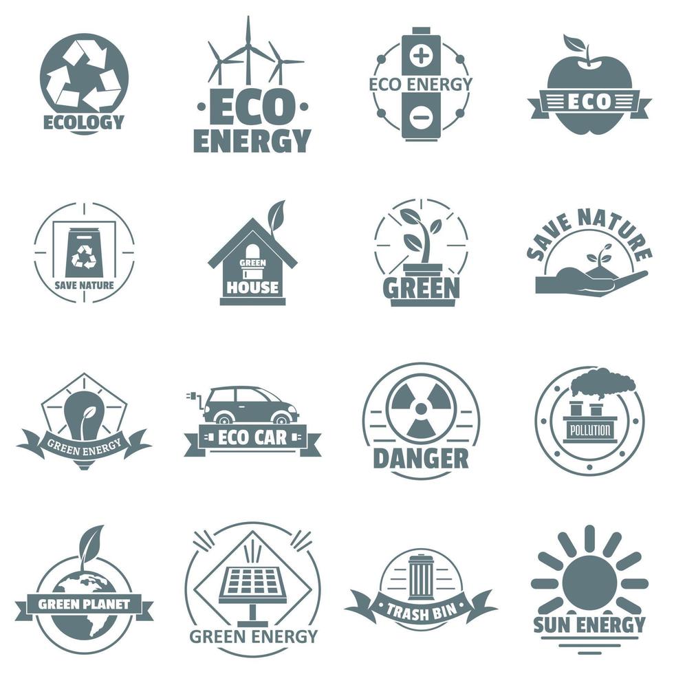 conjunto de iconos de logotipo de ecología, estilo simple vector