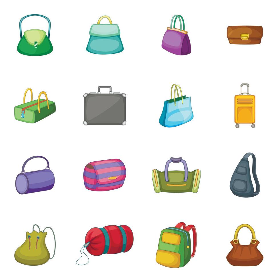 Different bagage icons set, cartoon style vector