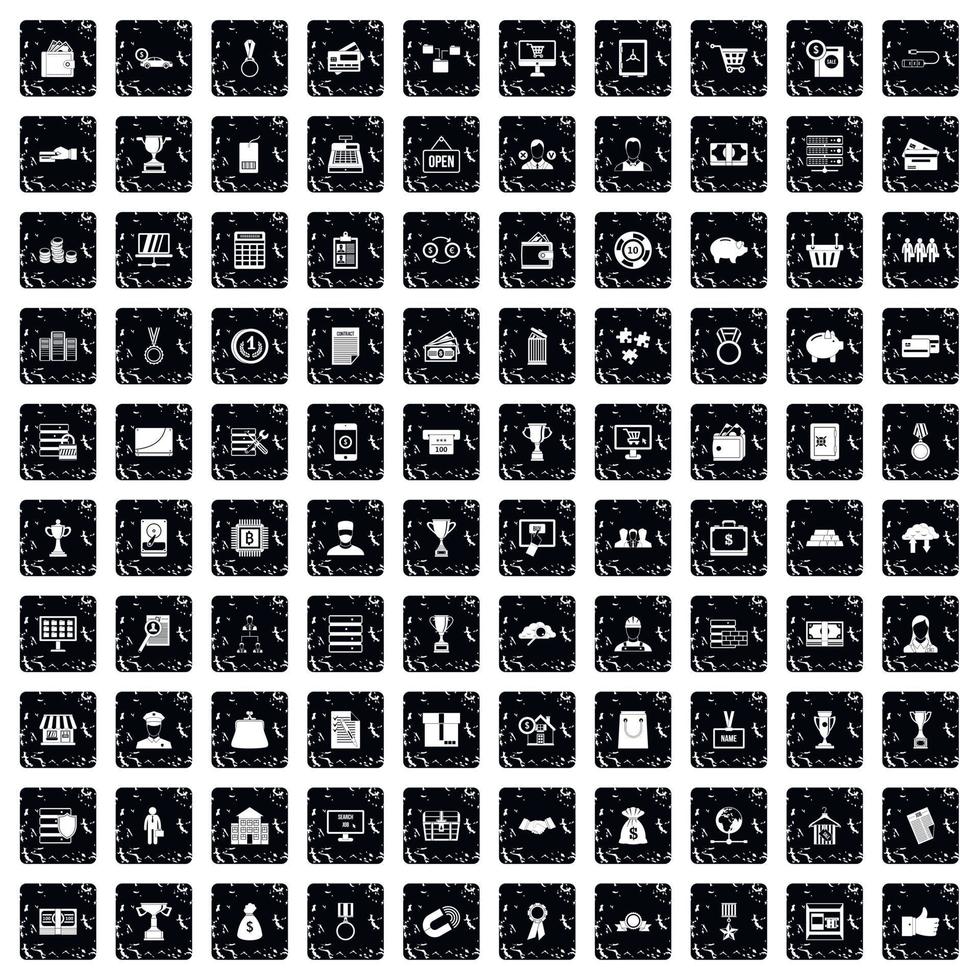 100 business icons set, grunge style vector