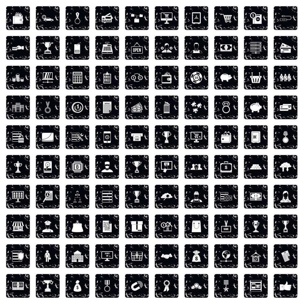 100 iconos de negocios establecidos, estilo grunge vector