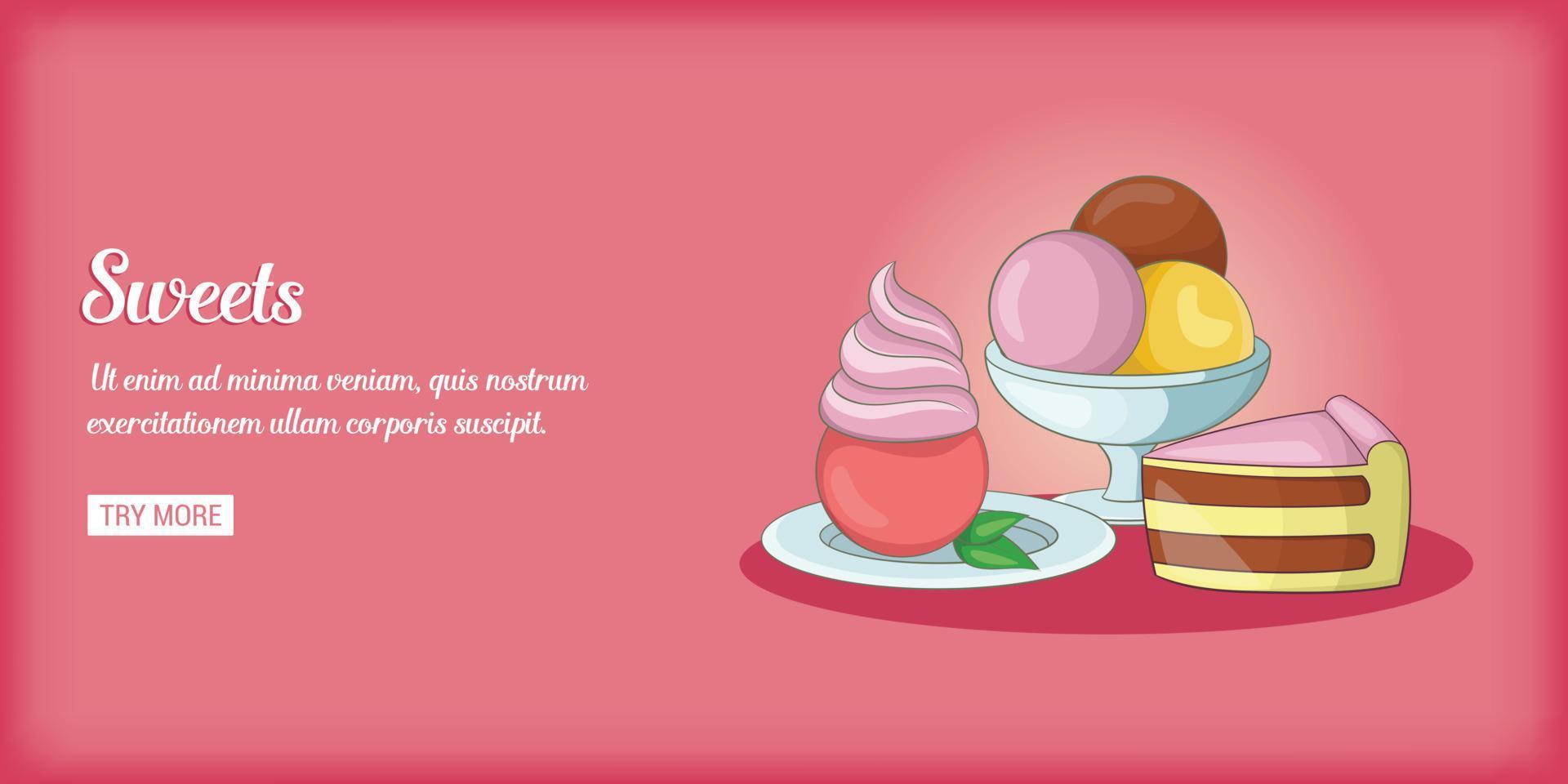 Sweets banner horizontal, cartoon style vector