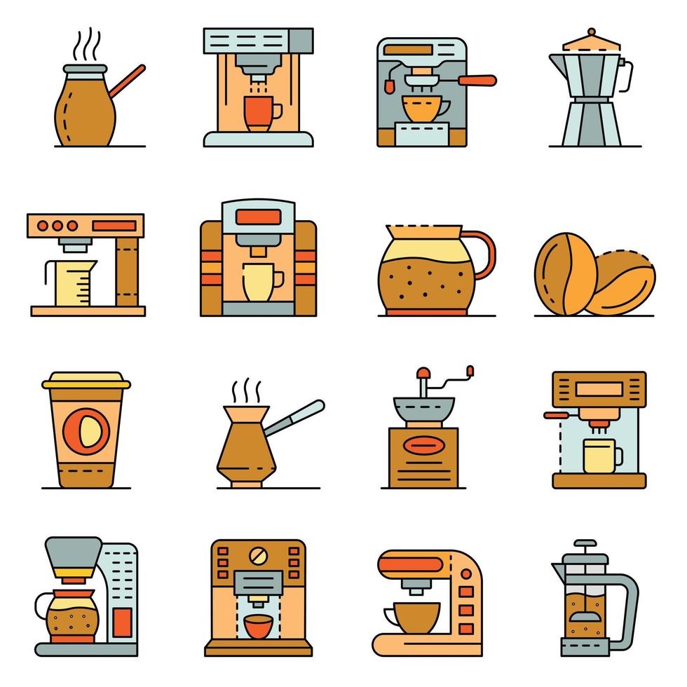 Coffee maker icons set line color vector