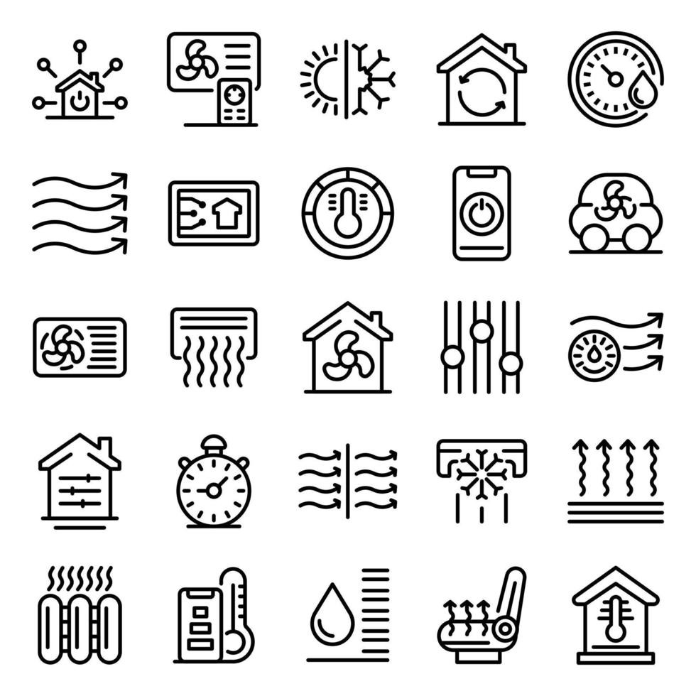 Climate control systems icons set, outline style vector