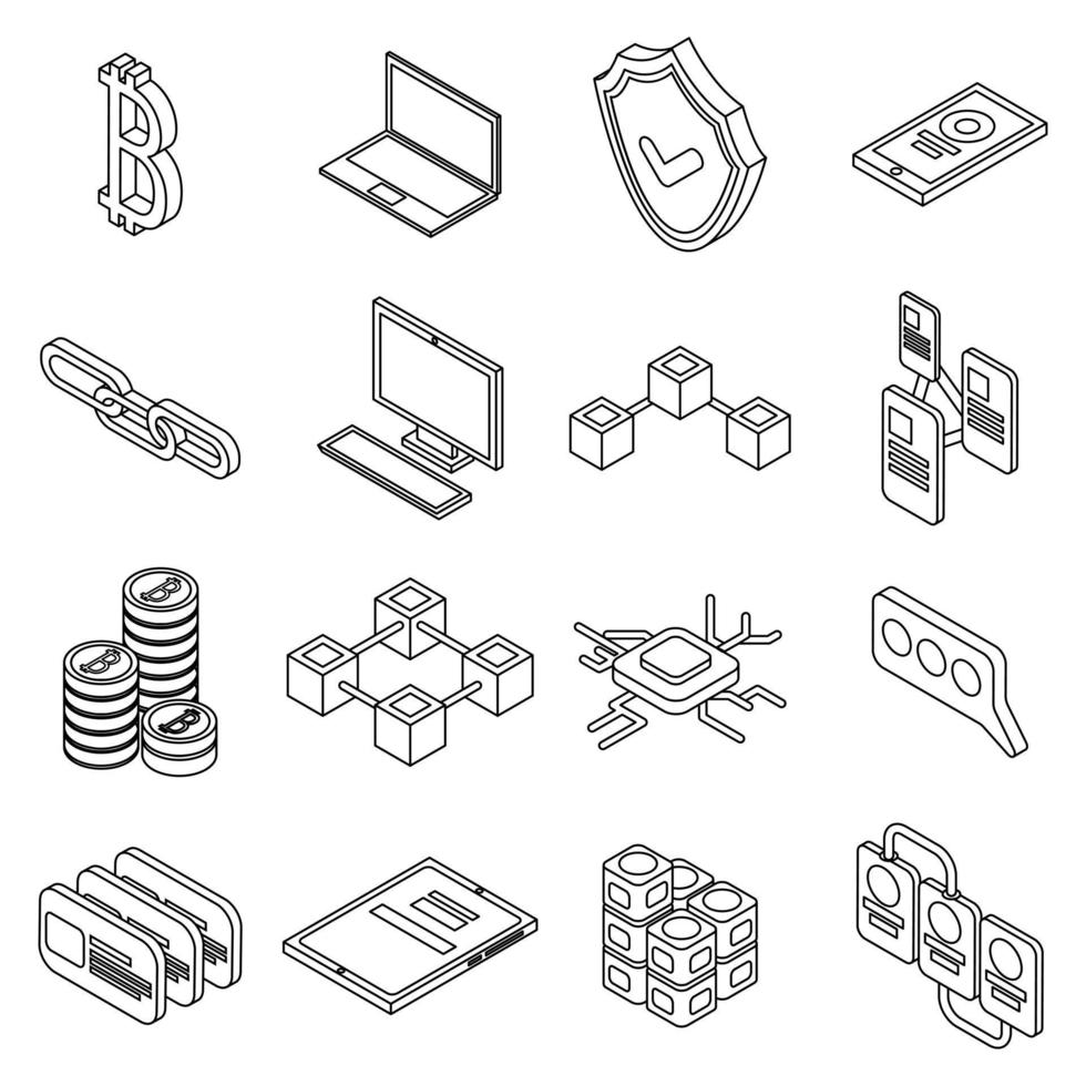 conjunto de iconos de blockchain contorno vectorial vector