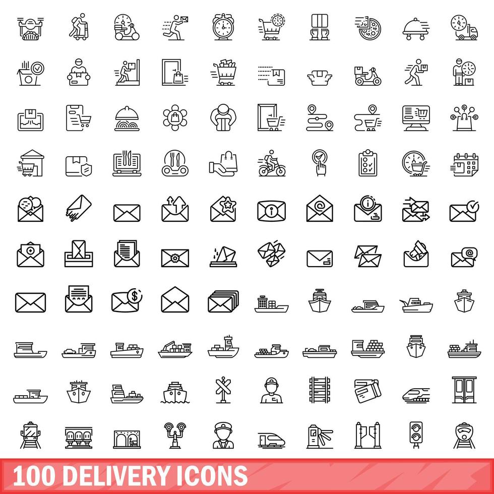 100 delivery icons set, outline style vector