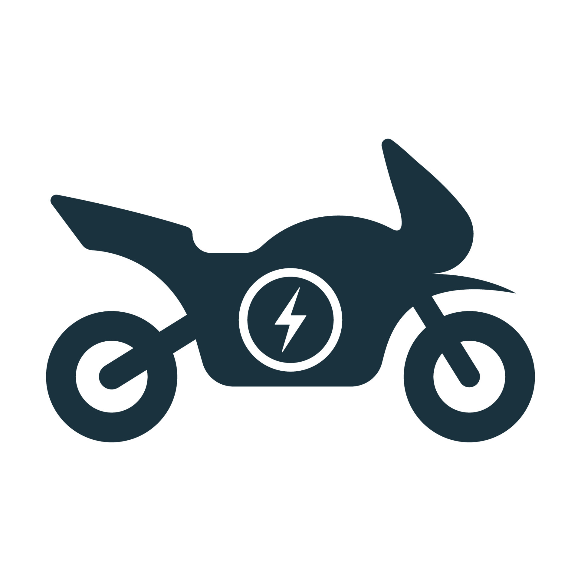 Electric Motorcycle Silhouette Black Icon. EV Electric Motorbike Glyph
