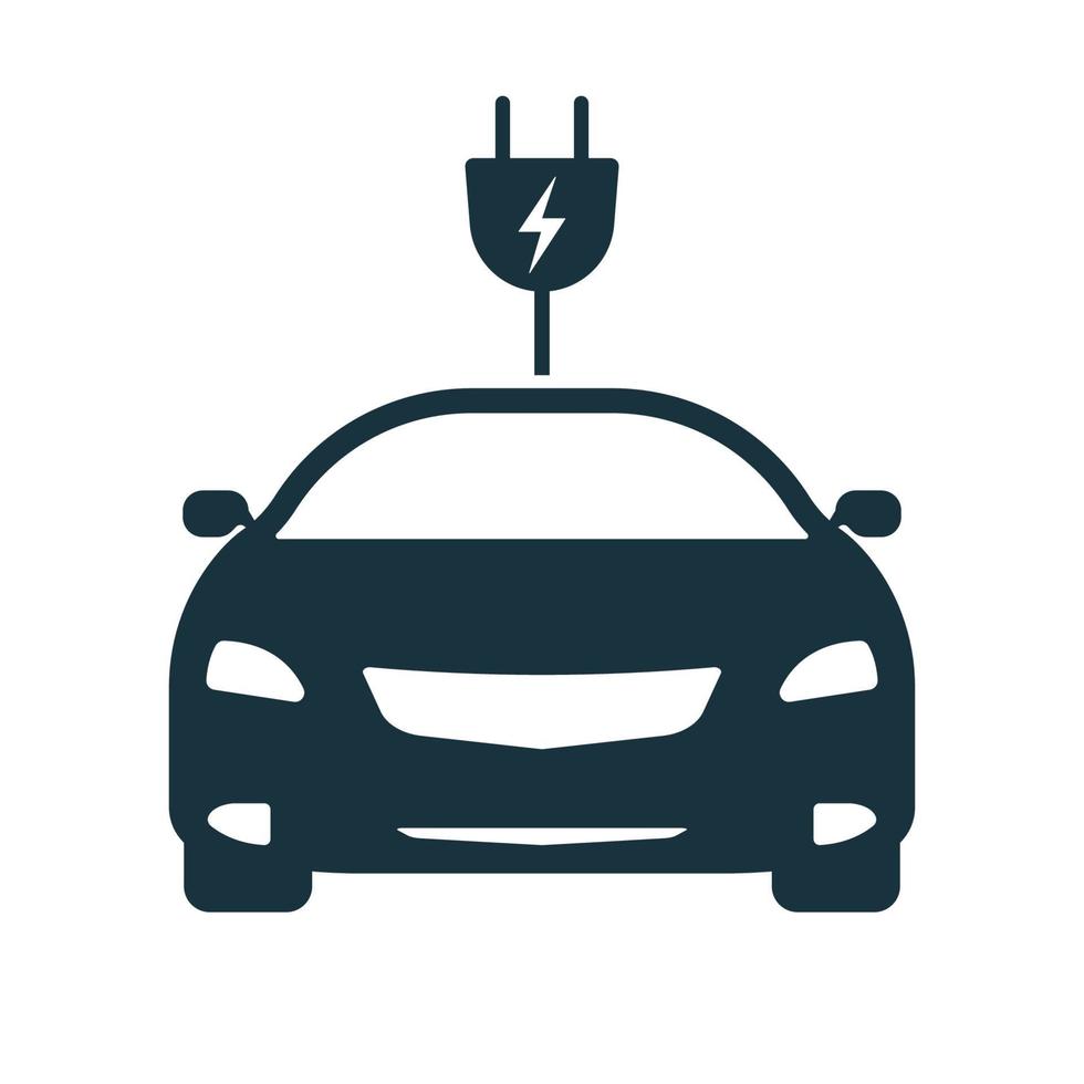 Electric Car with Plug Ecology Vehicle Concept Silhouette Icon. Electro Charger Vehicle Glyph Pictogram. Environment Eco Hybrid Transportation Sign. EV Transport. Isolated Vector Illustration.