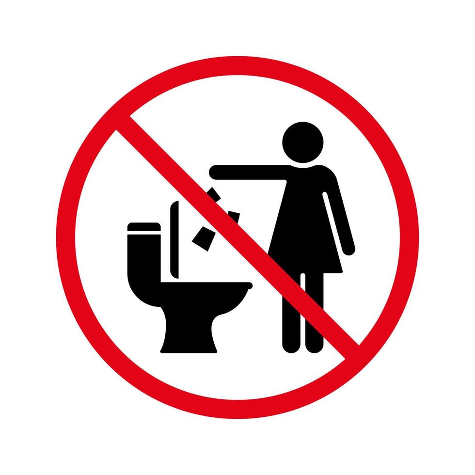 Do Not Throw Trash and Paper in Toilet Room Silhouette Sign. Keep Clean Symbol. Dont Littering in Toilet Warning Icon. Forbidden Drop Garbage Pictogram. Isolated Vector Illustration.