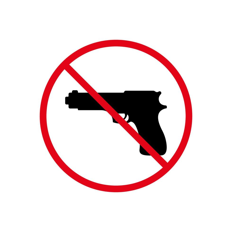 Handgun Black Silhouette Ban Icon. Hand Gun Forbidden Pictogram. Pistol Weapon Red Stop Symbol. Non Handgun. Weapon Control Sign. Gun Prohibited. No Firearm Protection. Isolated Vector Illustration.