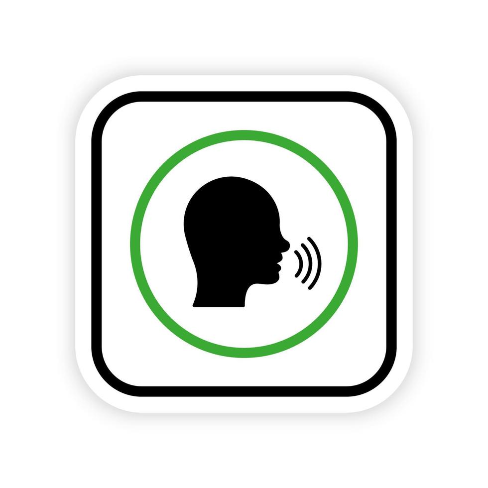 Allowed Speak Area Shout Green Symbol. Man Talk Black Silhouette Icon. Please Keep Silence. Isolated Vector Illustration.