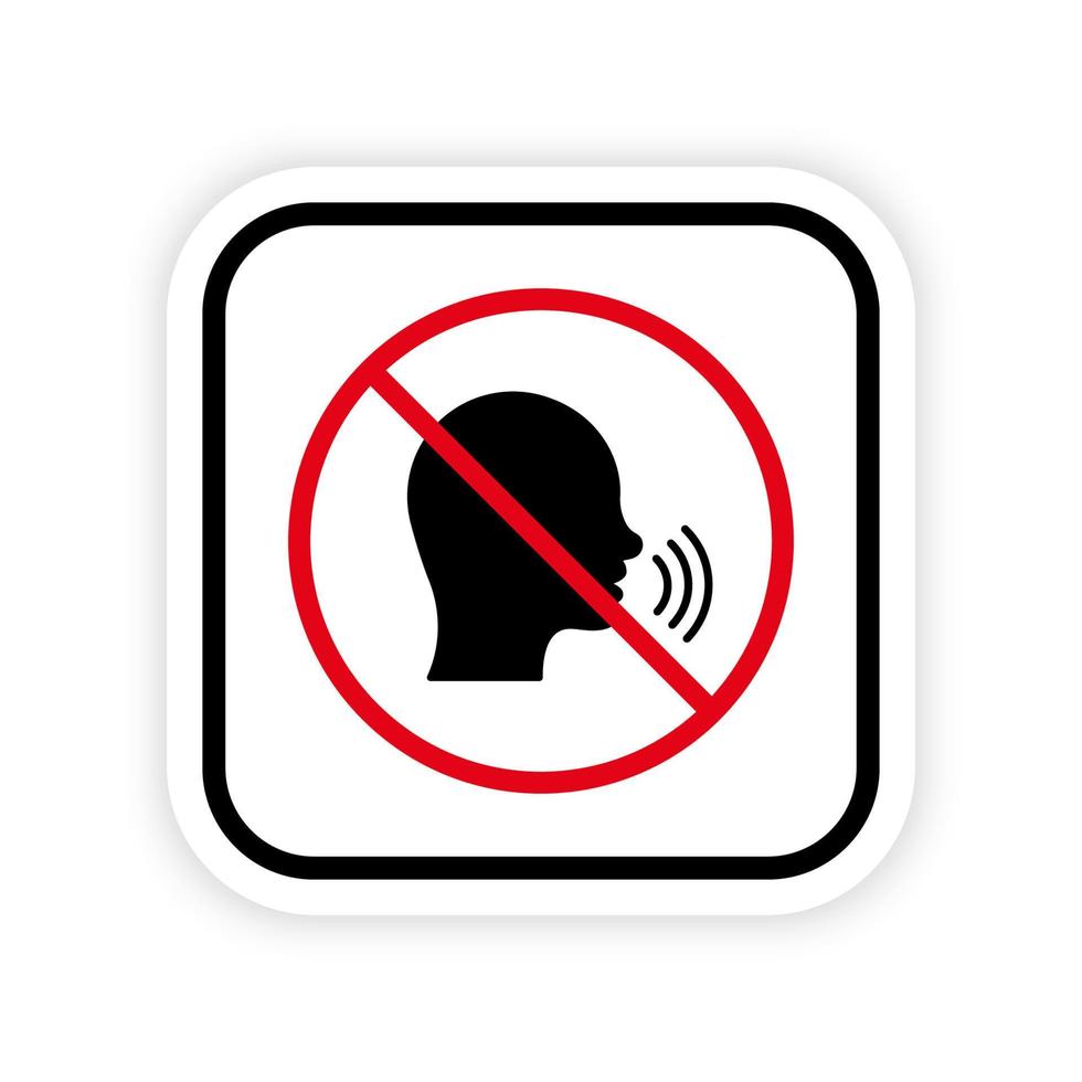 Please Keep Silence. Forbidden Speak Zone Red Round Sign. Man Talk Black Silhouette Icon. Ban Warning No Loud Noise. Isolated Vector Illustration.