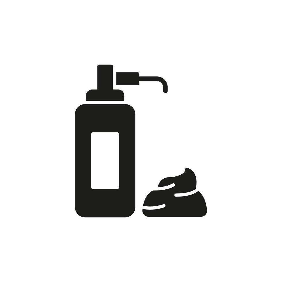Foam Pump Bottle for Shave Silhouette Icon. Package for Lotion, Gel, Cream Black Pictogram. Container For Hair Care Product. Cleansing Foam Bottle Icon. Isolated Vector Illustration.