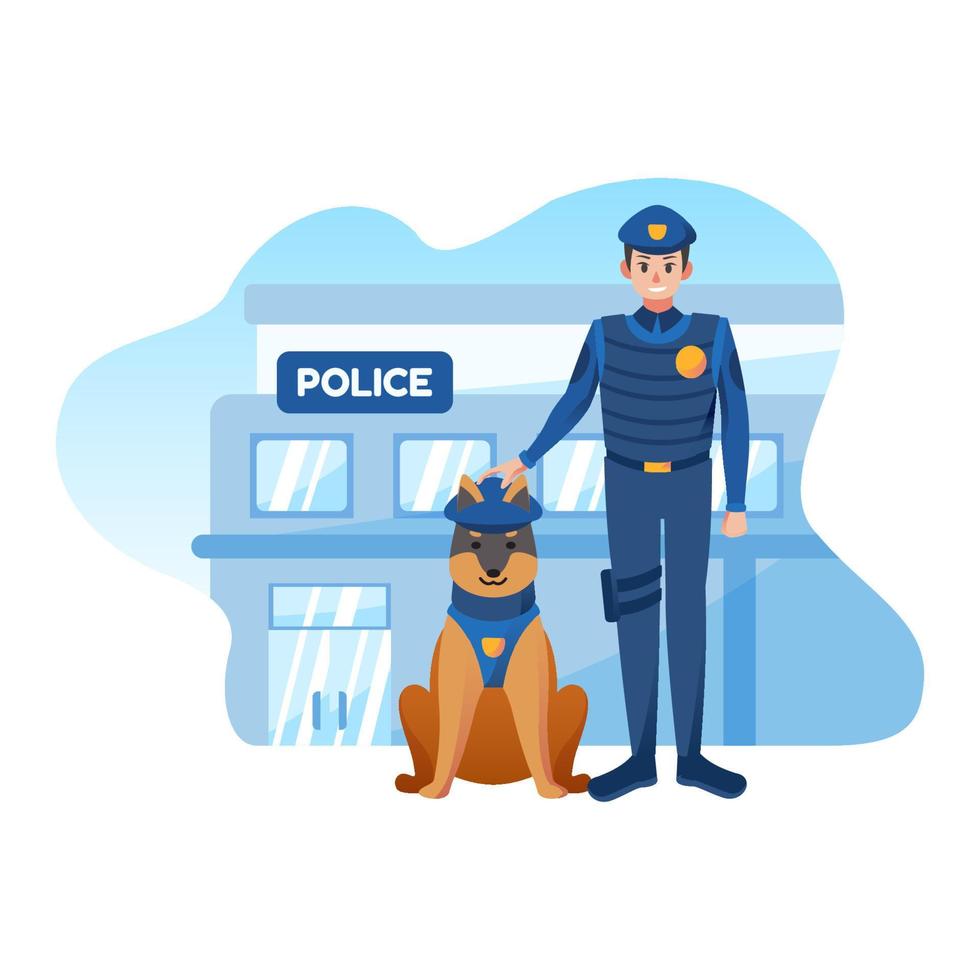 Police Dog Character with Police Station Office Scenery vector