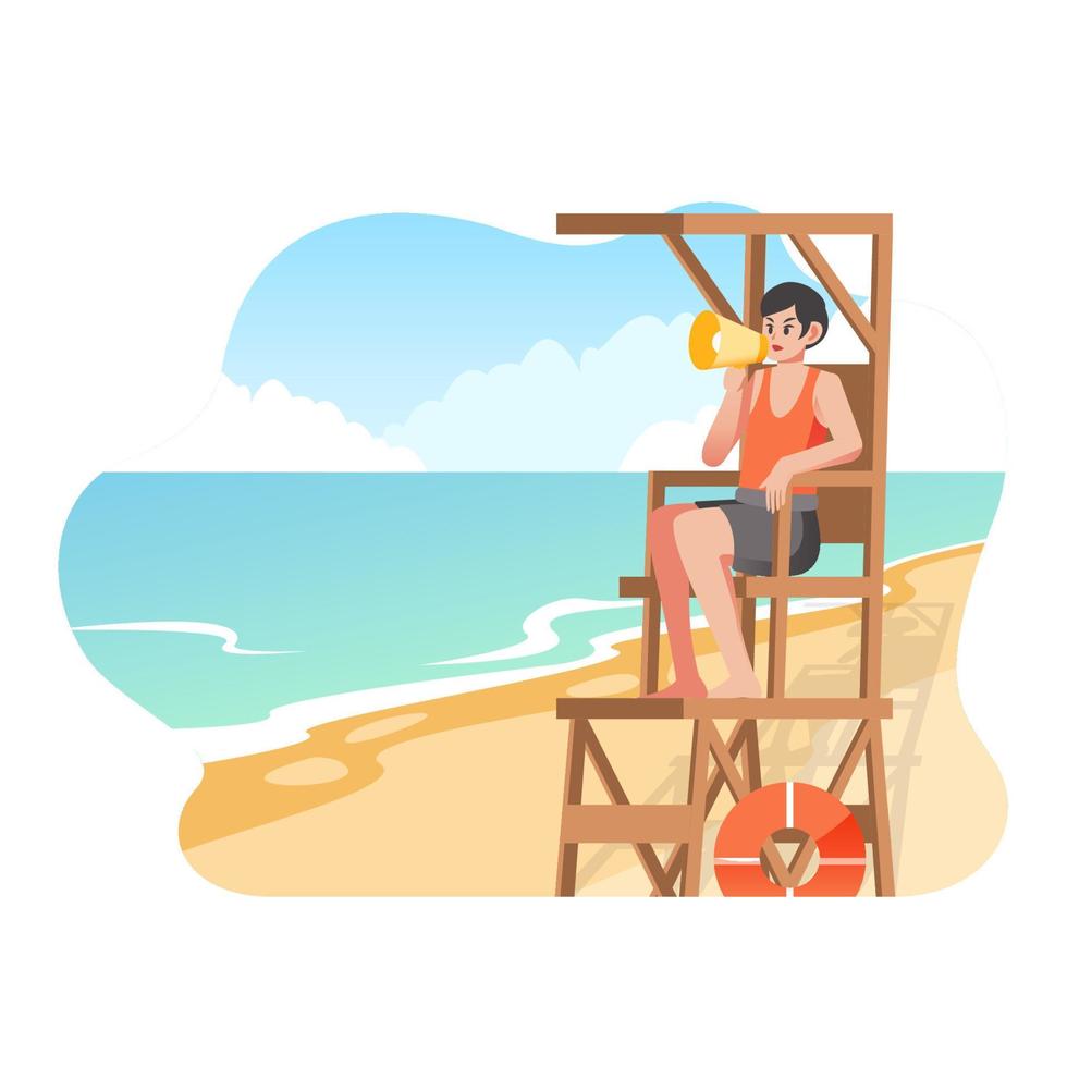 Character Coast Guard with Beach Scenery vector