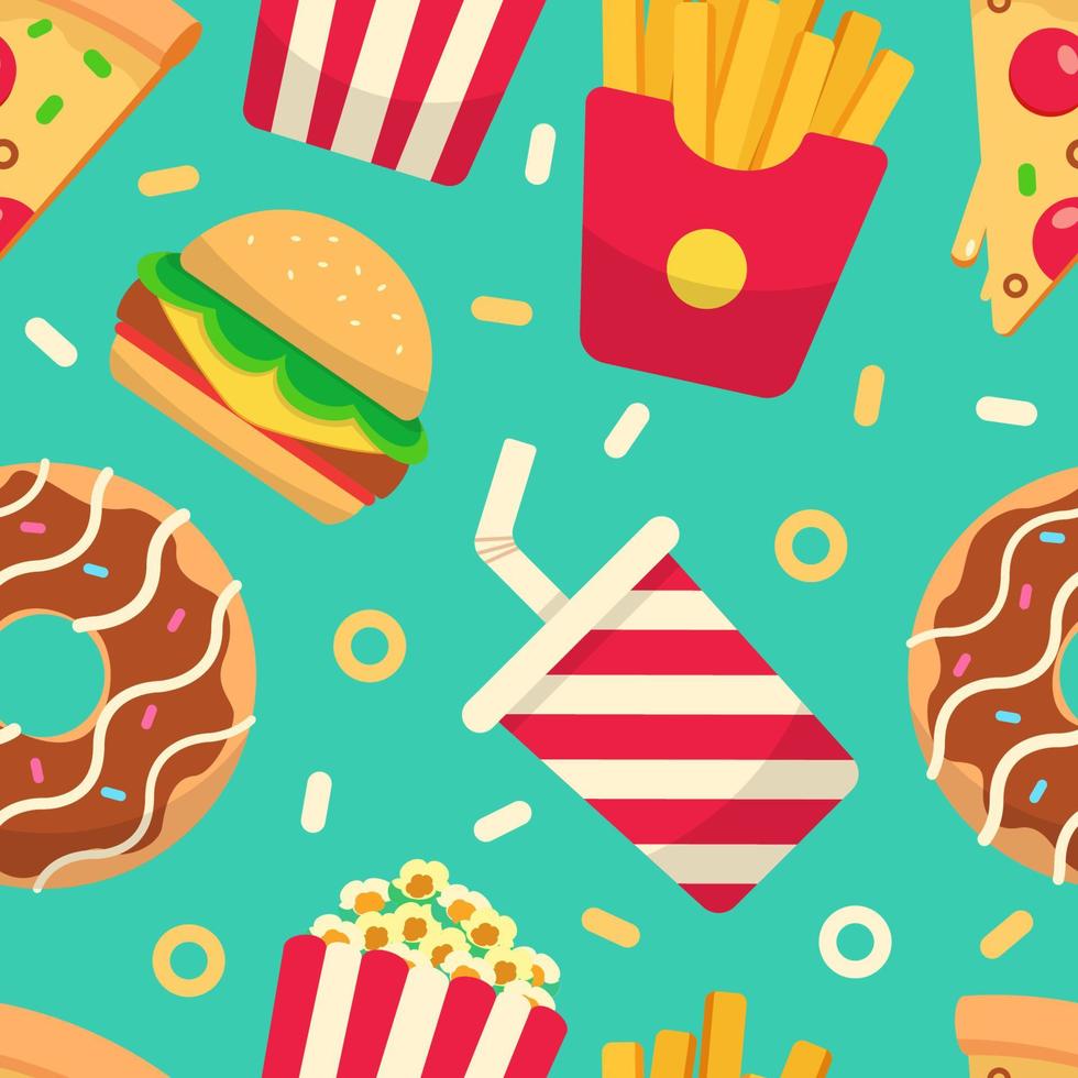 Cute Flat Seamless Template Pattern Junk Food vector