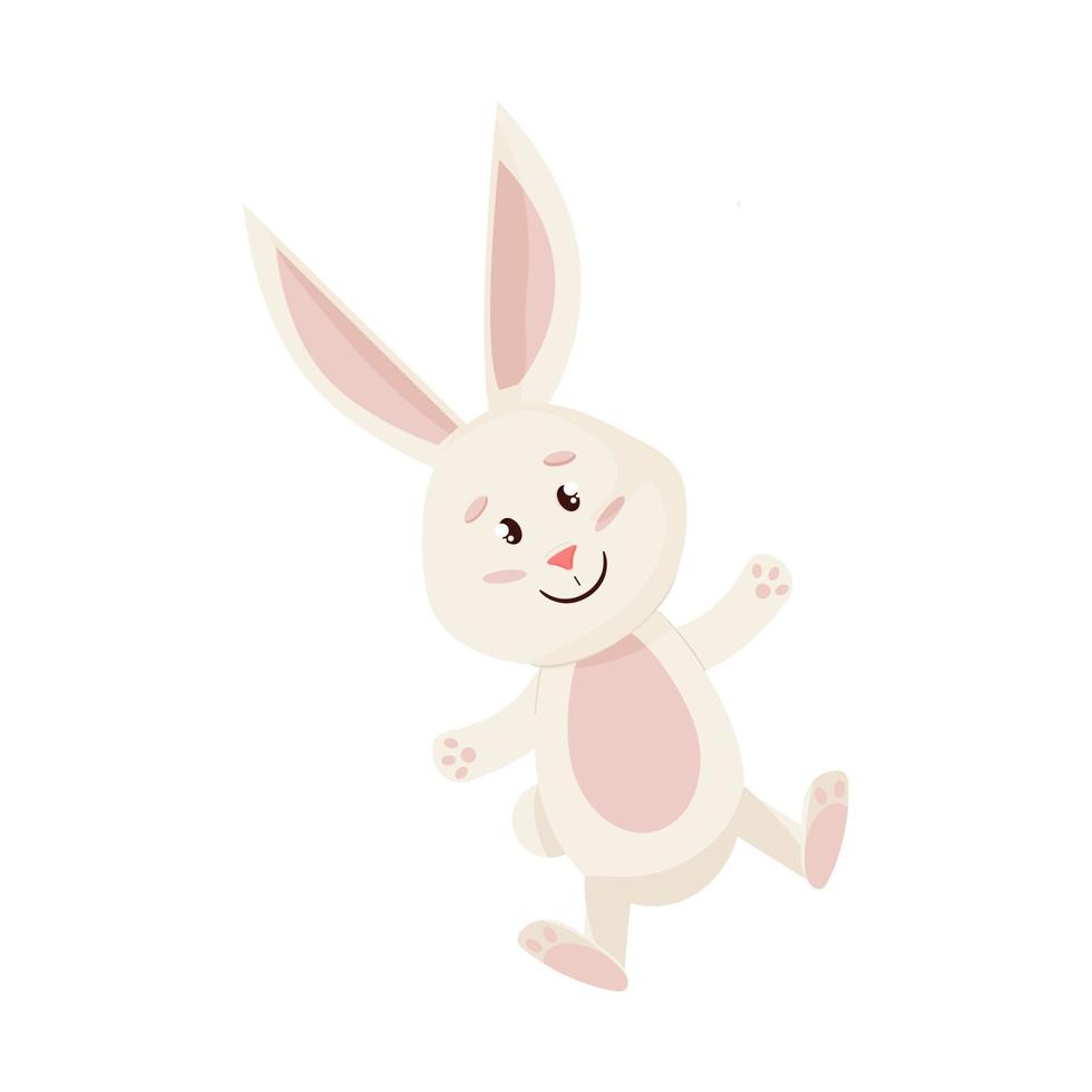 Hare Character. Jumping and Smile Funny, Happy Easter Cartoon Rabbit. vector