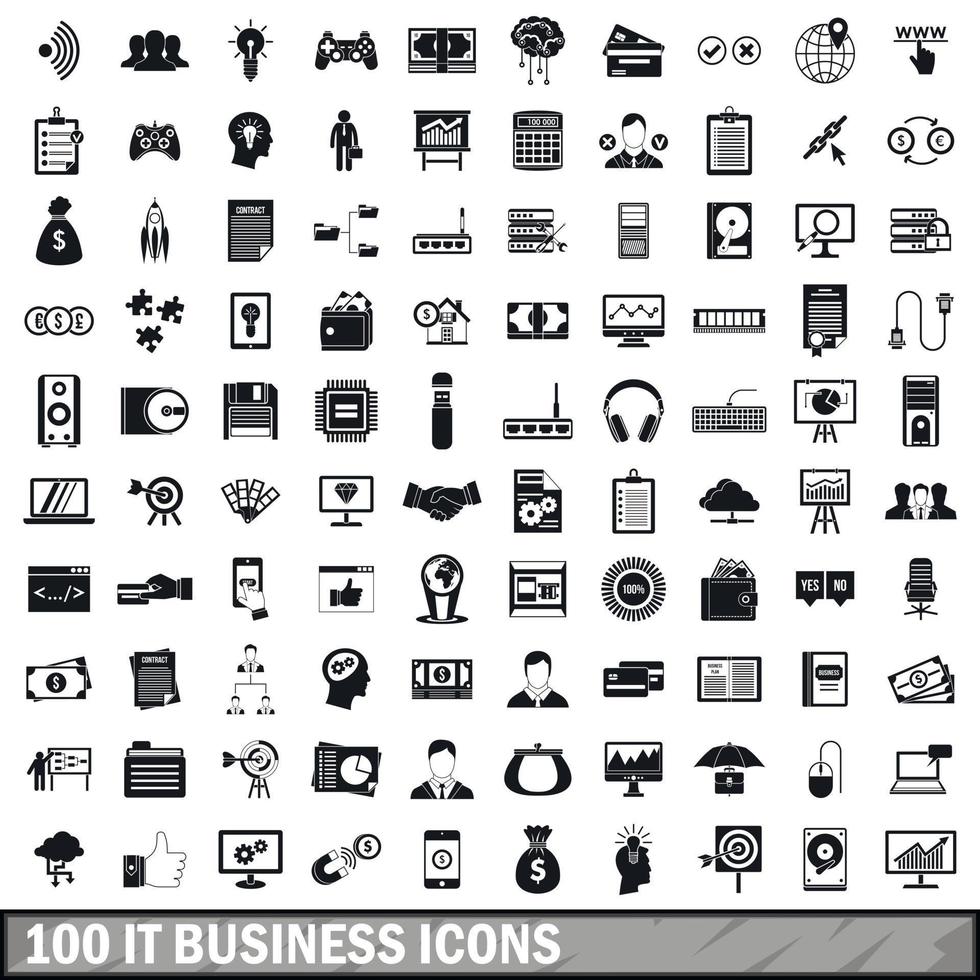 100 IT business icons set, simple style vector