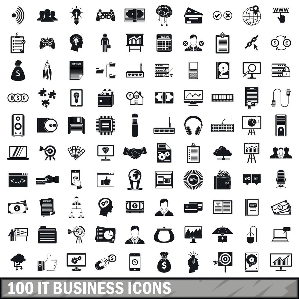 100 iconos de negocios de TI, estilo simple vector