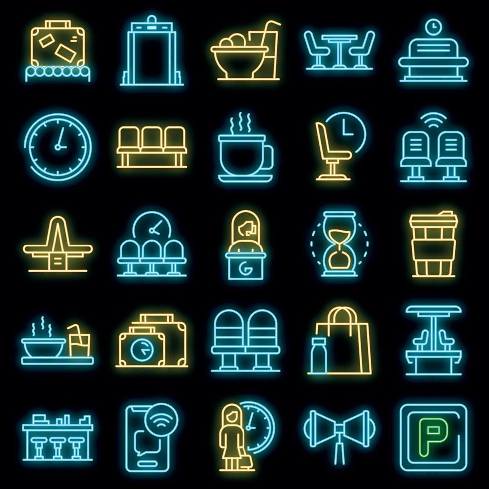 Waiting area icons set vector neon