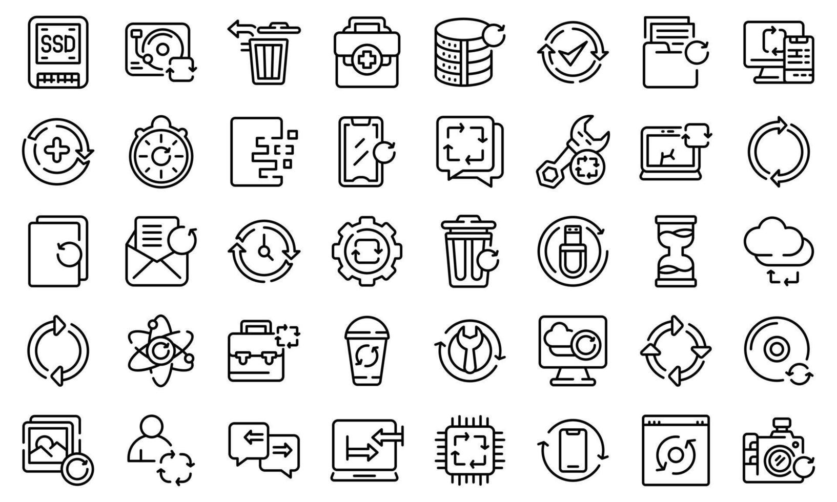 Regeneration icons set, outline style vector