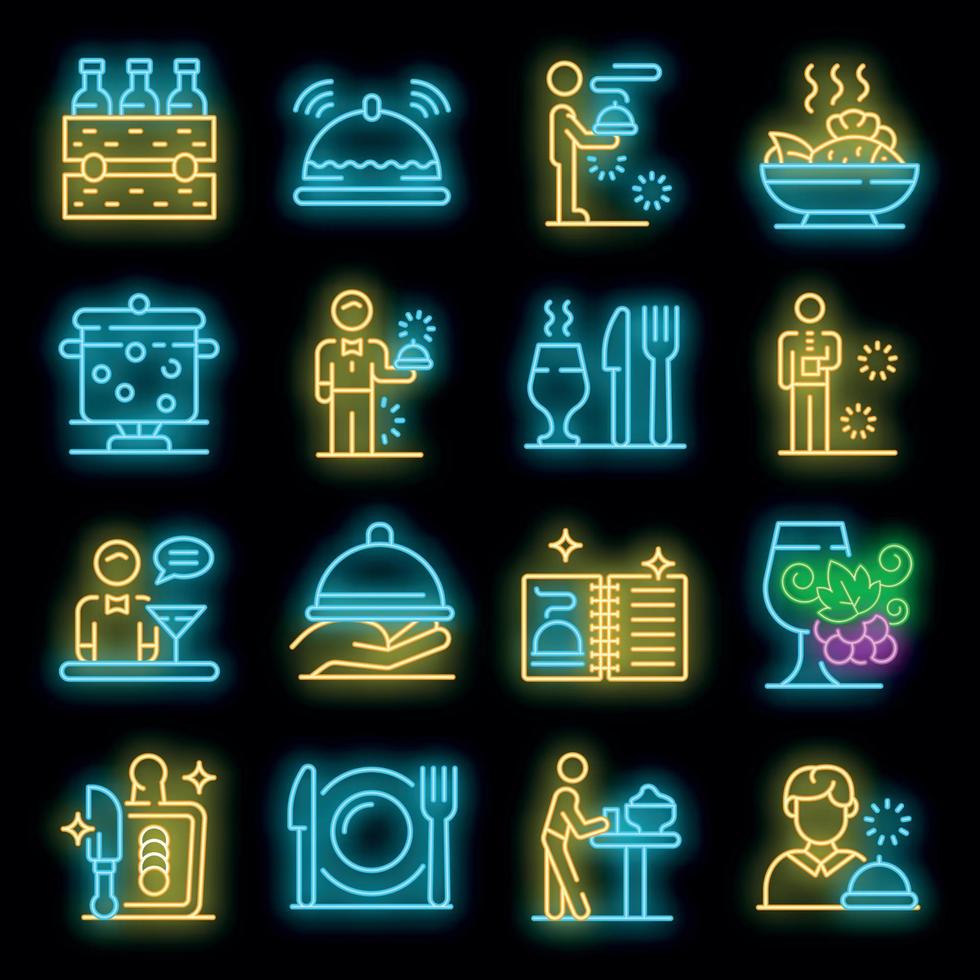 mayordomo, iconos, conjunto, vector, neón vector