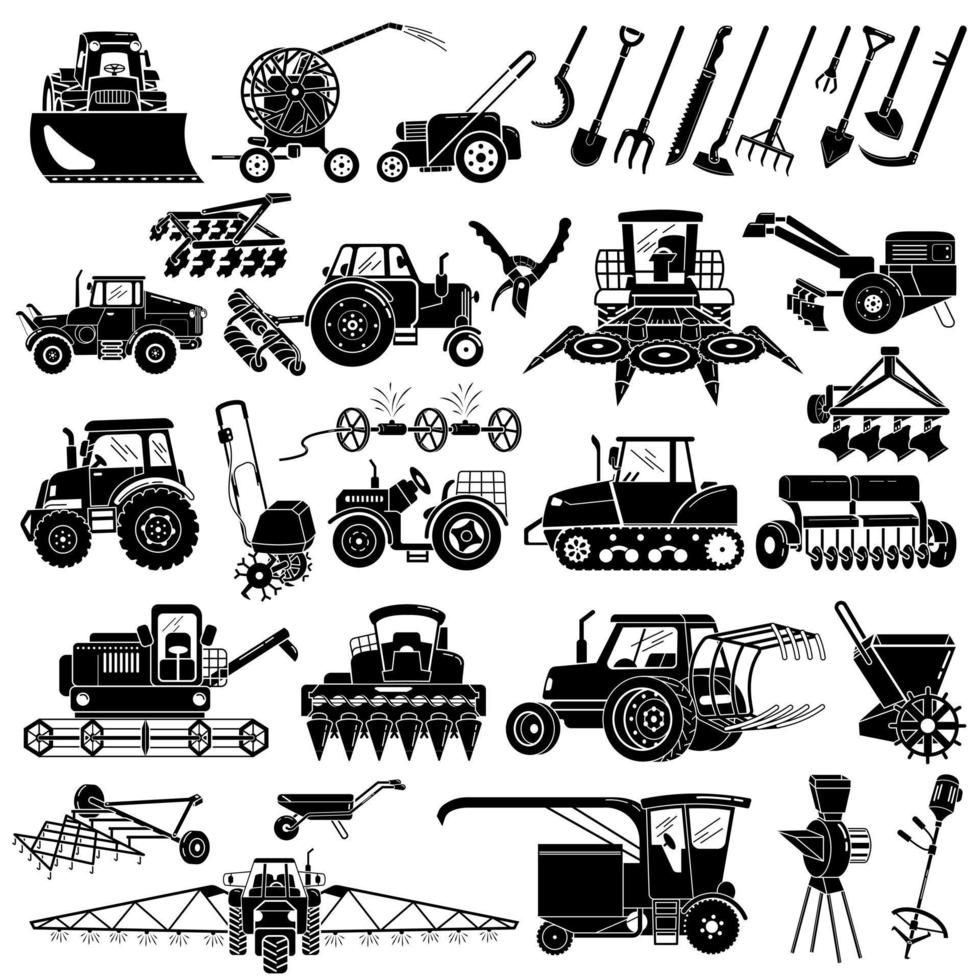 Farming equipment icons set, simple style vector