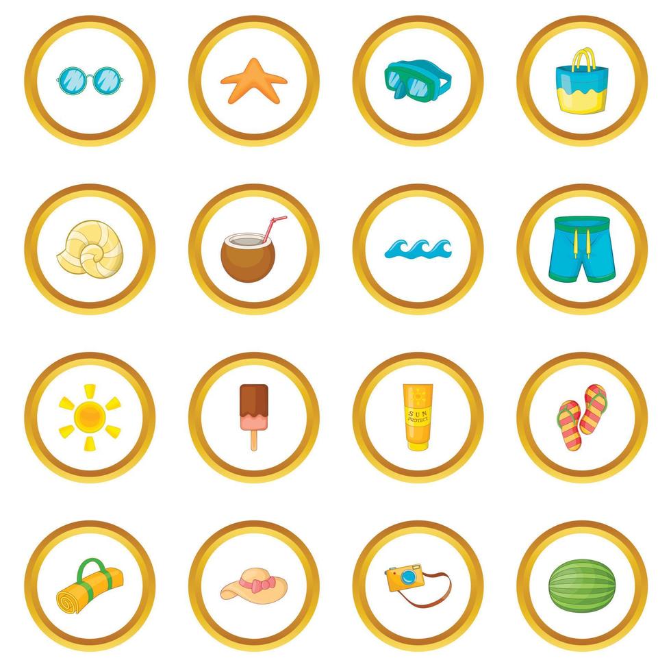 Summer items icons circle vector