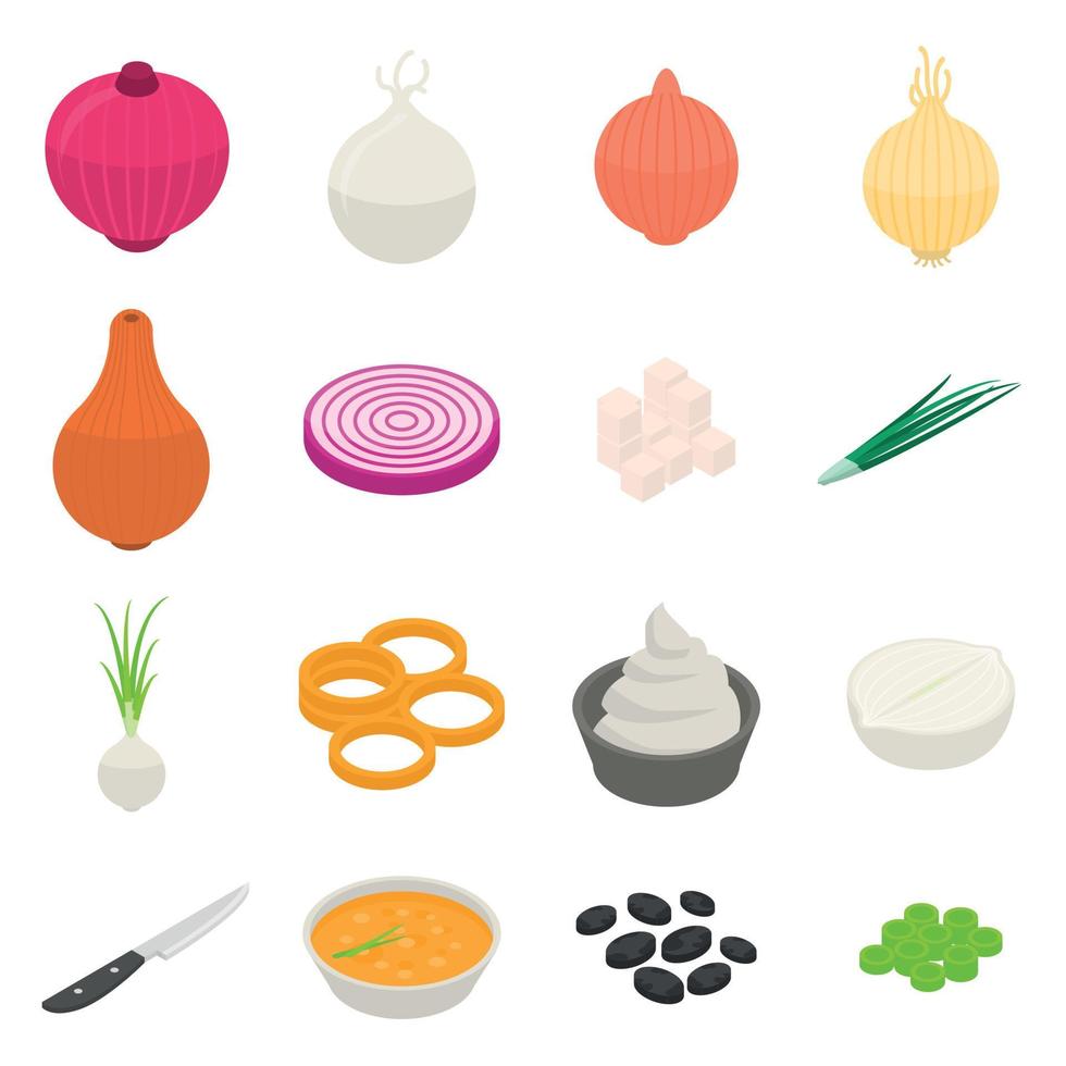 Onion icons set, isometric style vector