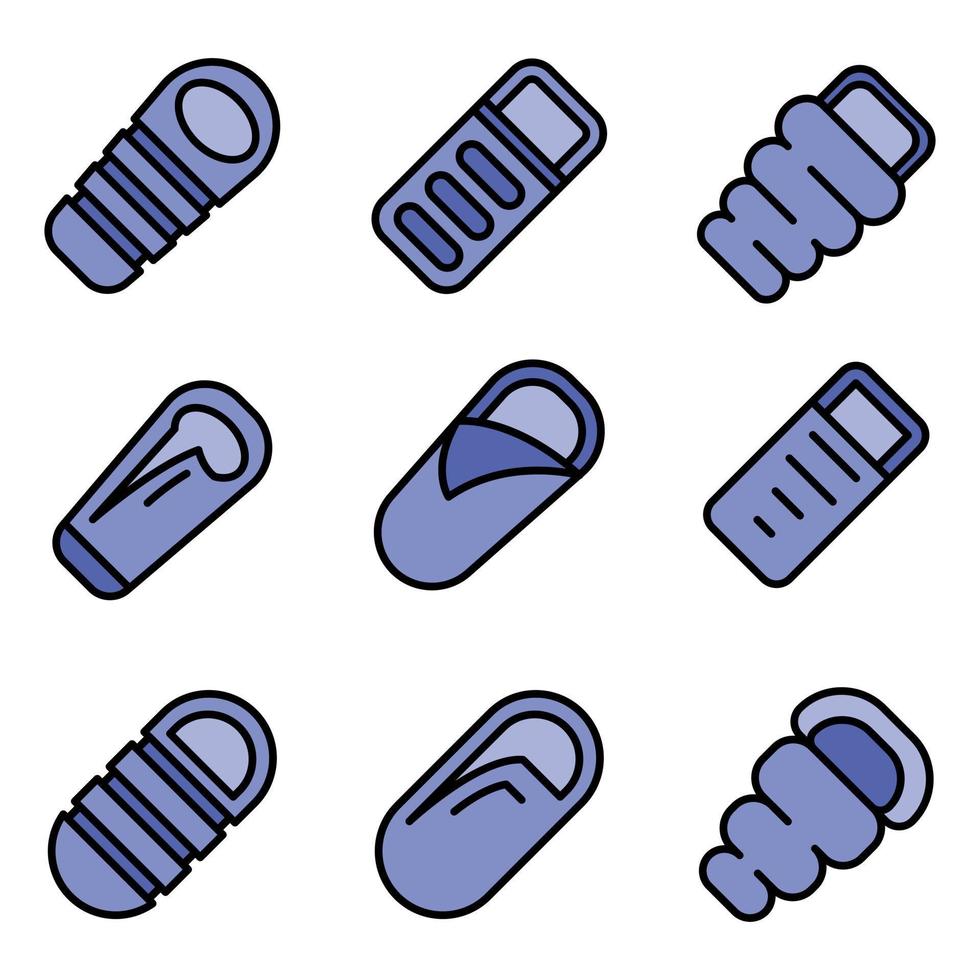 Sleeping bag icons vector flat
