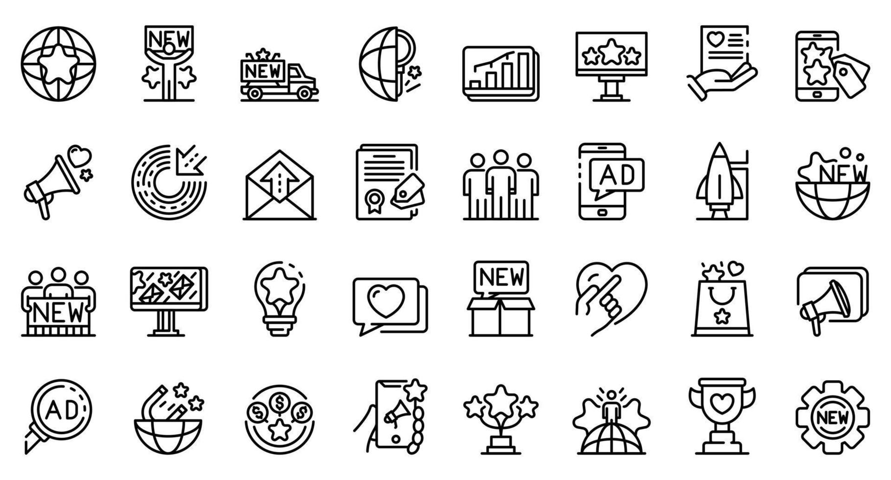 Campaign icons set, outline style vector