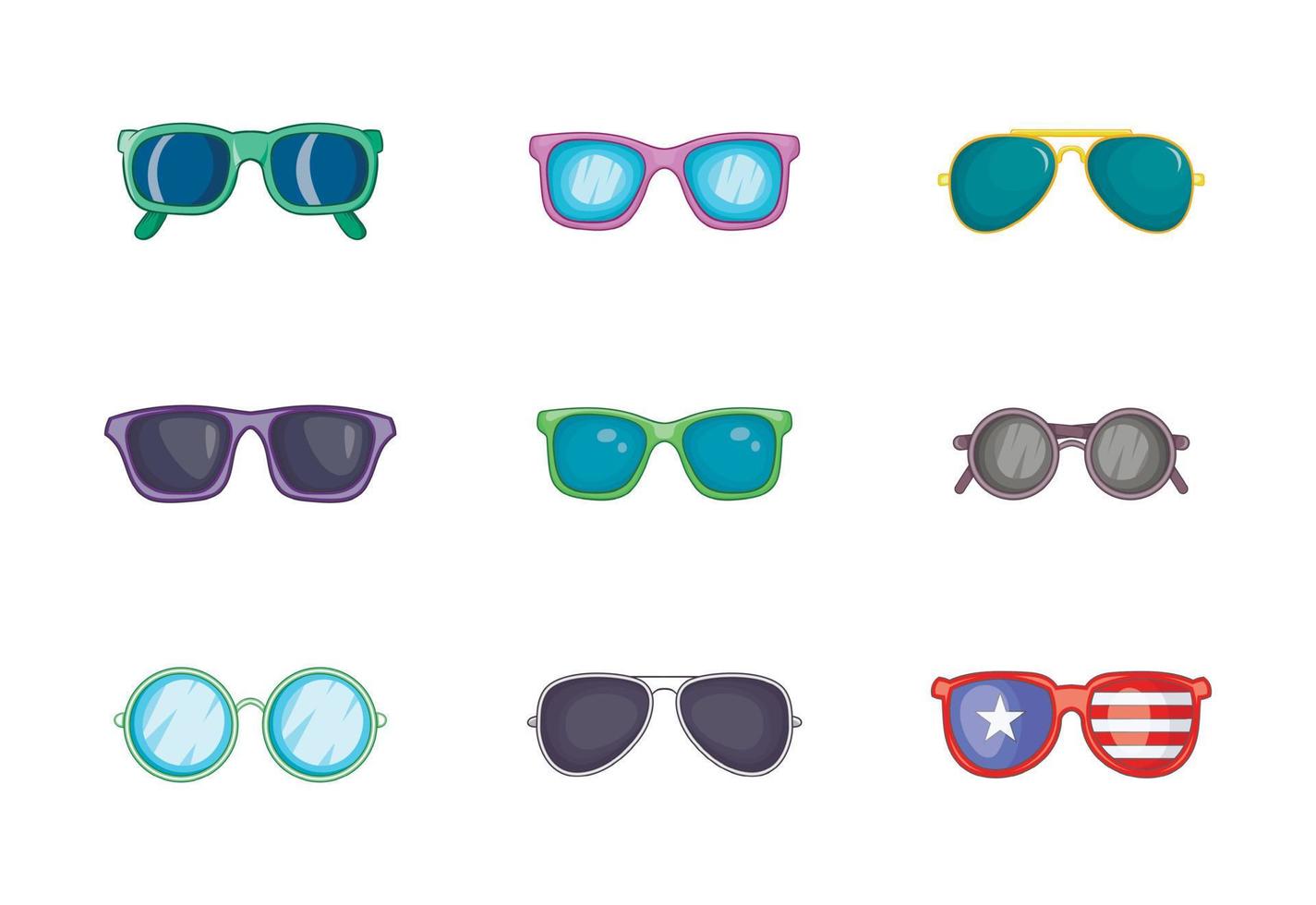 Sunglasses icon set, cartoon style vector