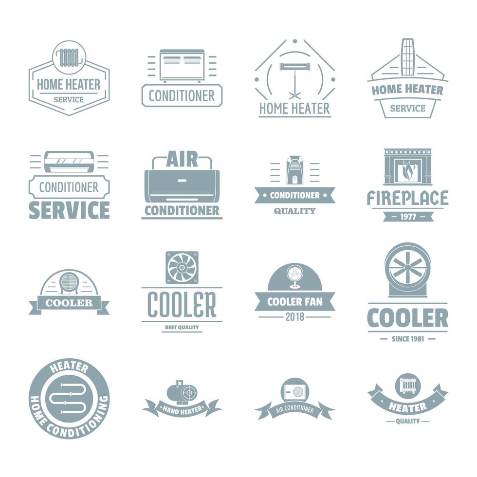 Heating cooling logo icons set, simple style vector