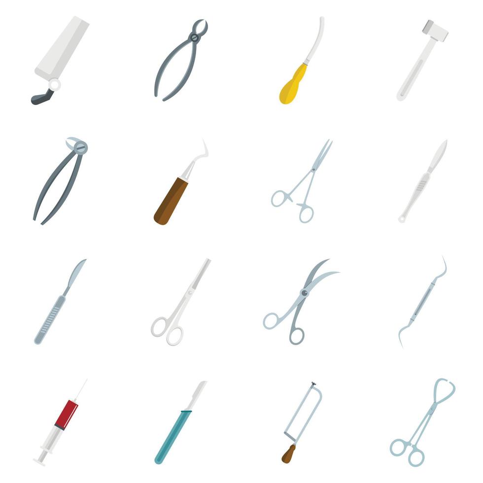 iconos de herramientas de cirujanos establecidos en estilo plano vector
