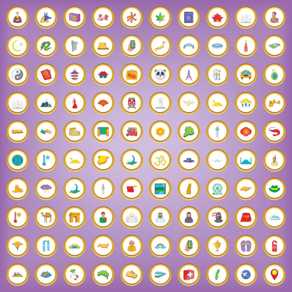 100 journey icons set in cartoon style vector
