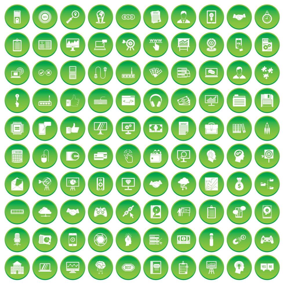 100 iconos de diseño web establecer círculo verde vector