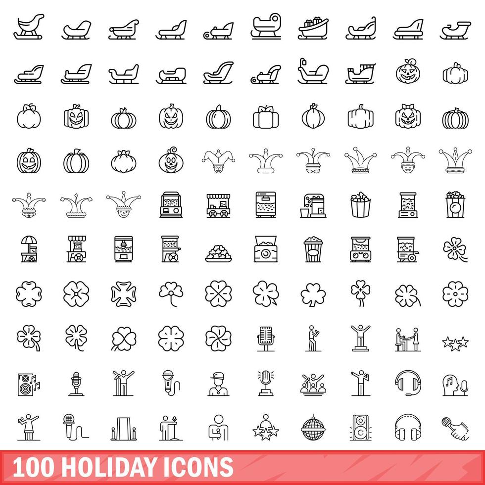 100 iconos de vacaciones, estilo de esquema vector