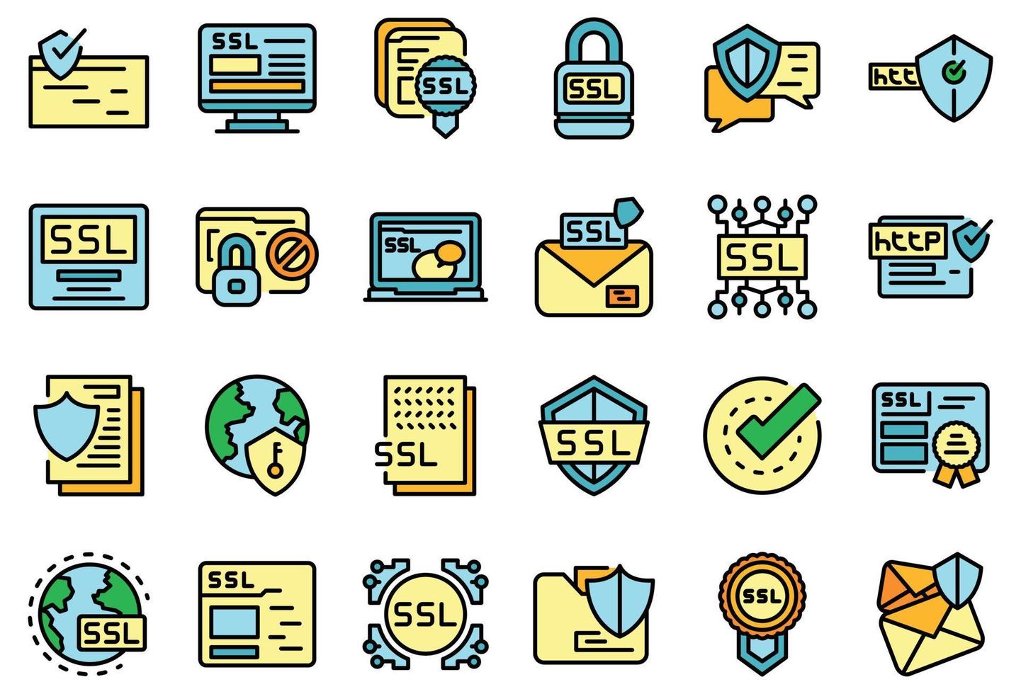 conjunto de iconos de certificado ssl vector plano