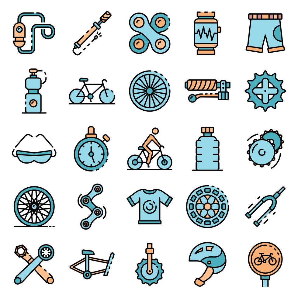 Cycling equipment icons set vector flat