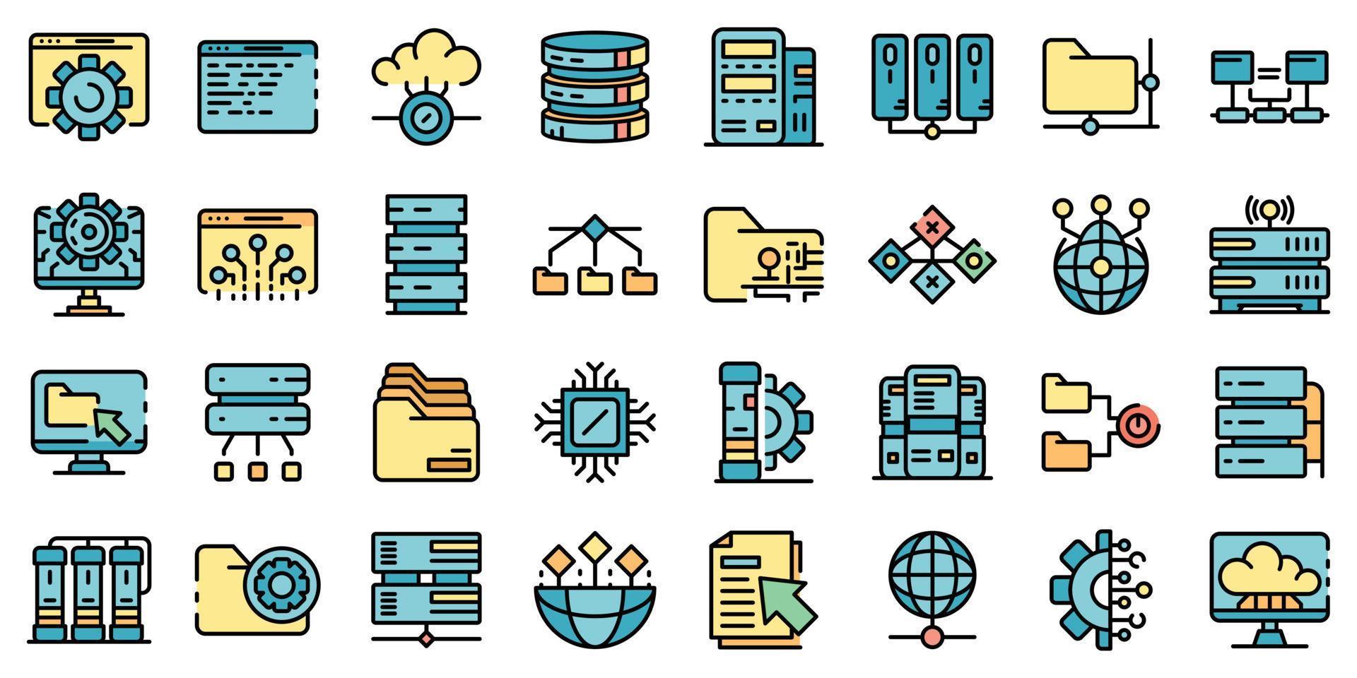 Data center icons set vector flat