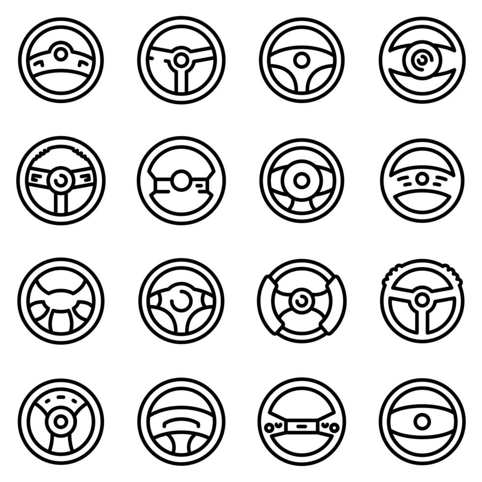 Steering wheel icons set, outline style vector
