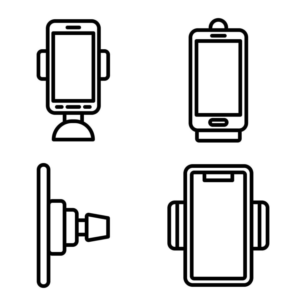 Mobile phone holder icons set, outline style vector