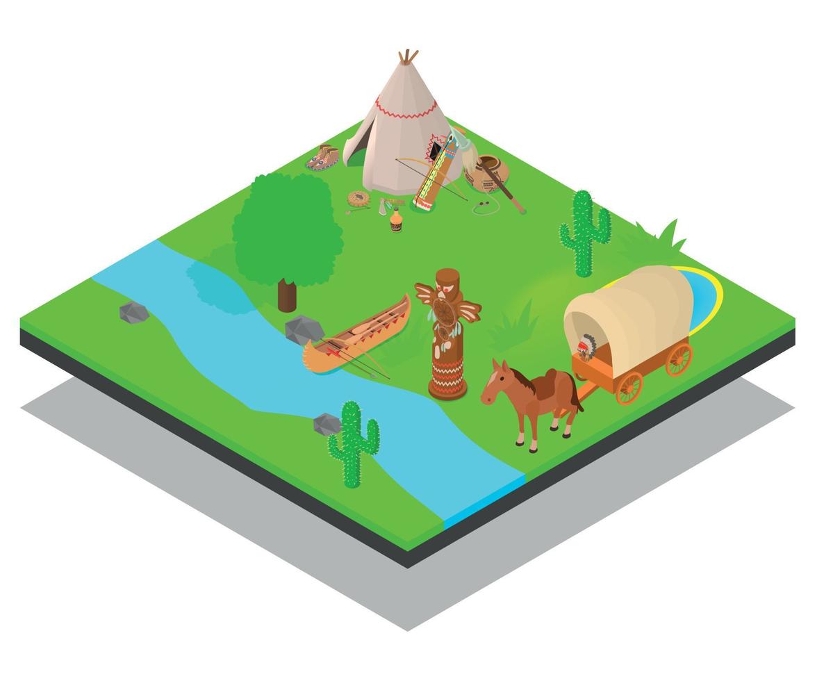 Native inhabitant concept banner, isometric style vector